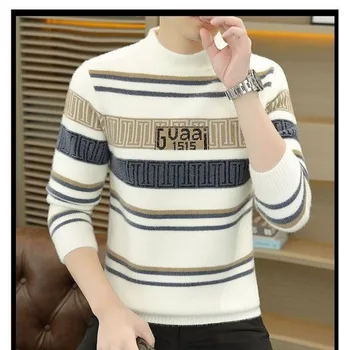 Maglione spesso autunno e inverno in velluto di visone per uomo maglione mezzo dolcevita camicia base alla moda top invernale caldo 1