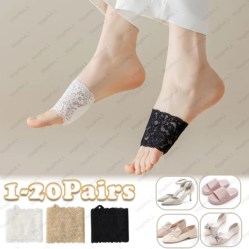 Summer Thin Lace Invisible Socks Split Toe Forefoot Socks for Women High Heel Slippers Shoes Breathable Lace Socks for Halloween