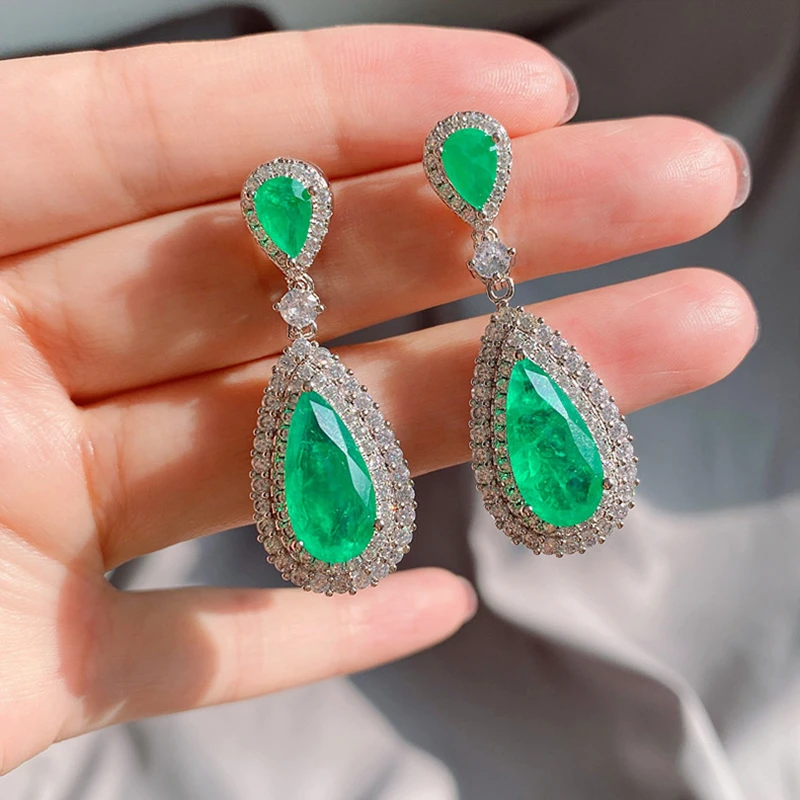 

Ruby Sapphire Stone Water Droplets Tassel Drop Earrings Ice Crack Blue Green Big Crystal Women High Quality Jewelry Charms Gift