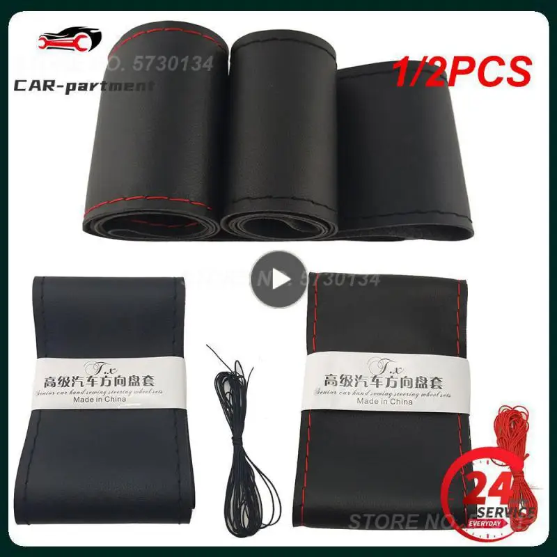 1/2PCS 36cm/40cm Car Steering Wheel Cover Soft Leather Braid With Needle Thread Automobiles Steering-wheel Car Interior