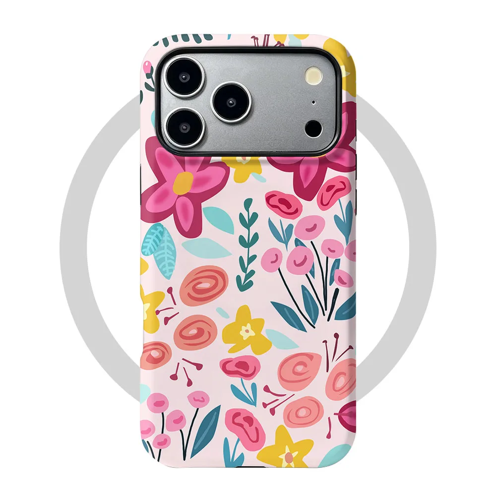 Magnetic Floral Pattern Phone Case with 2-in-1 Film Cover