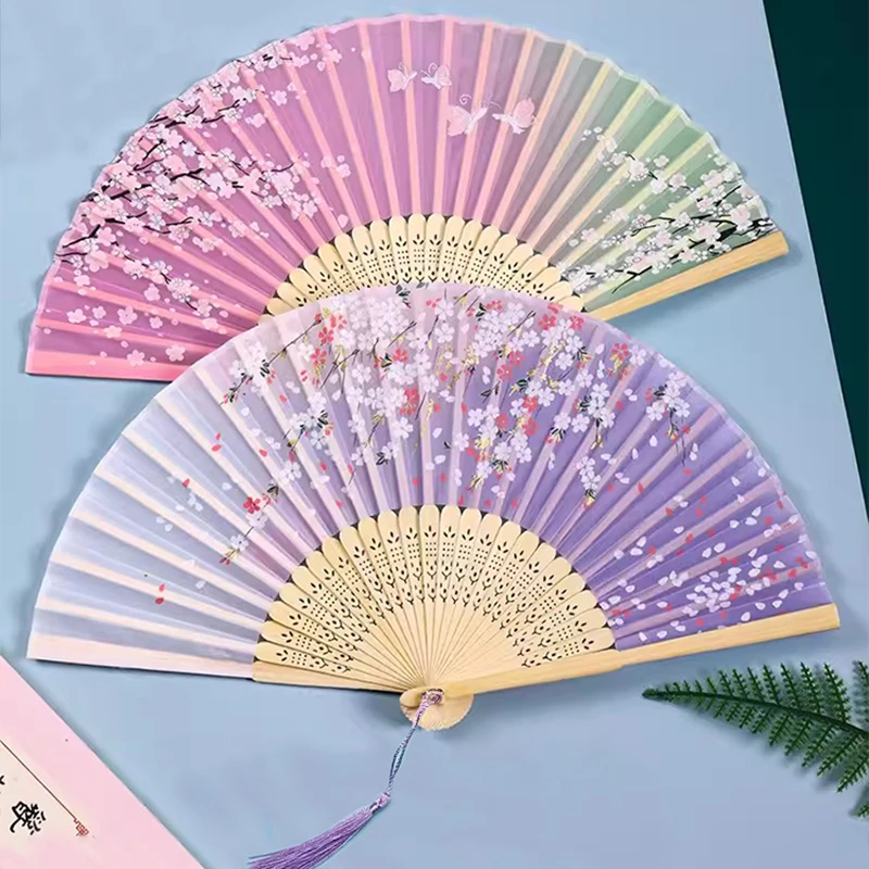 Vintage Bamboo Folding Fan Chinese Japanese Handheld Fans Anitque Art Craft Summer Female Dance Fan Cosplay Wedding Party Props