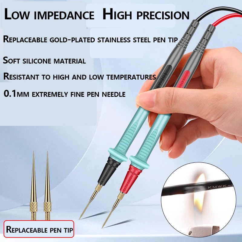 1Pair Soft Universal Digital 1000V 10A Tip Needle Multimeter Test Lead Probe Wire Pen Cable Tester Tool
