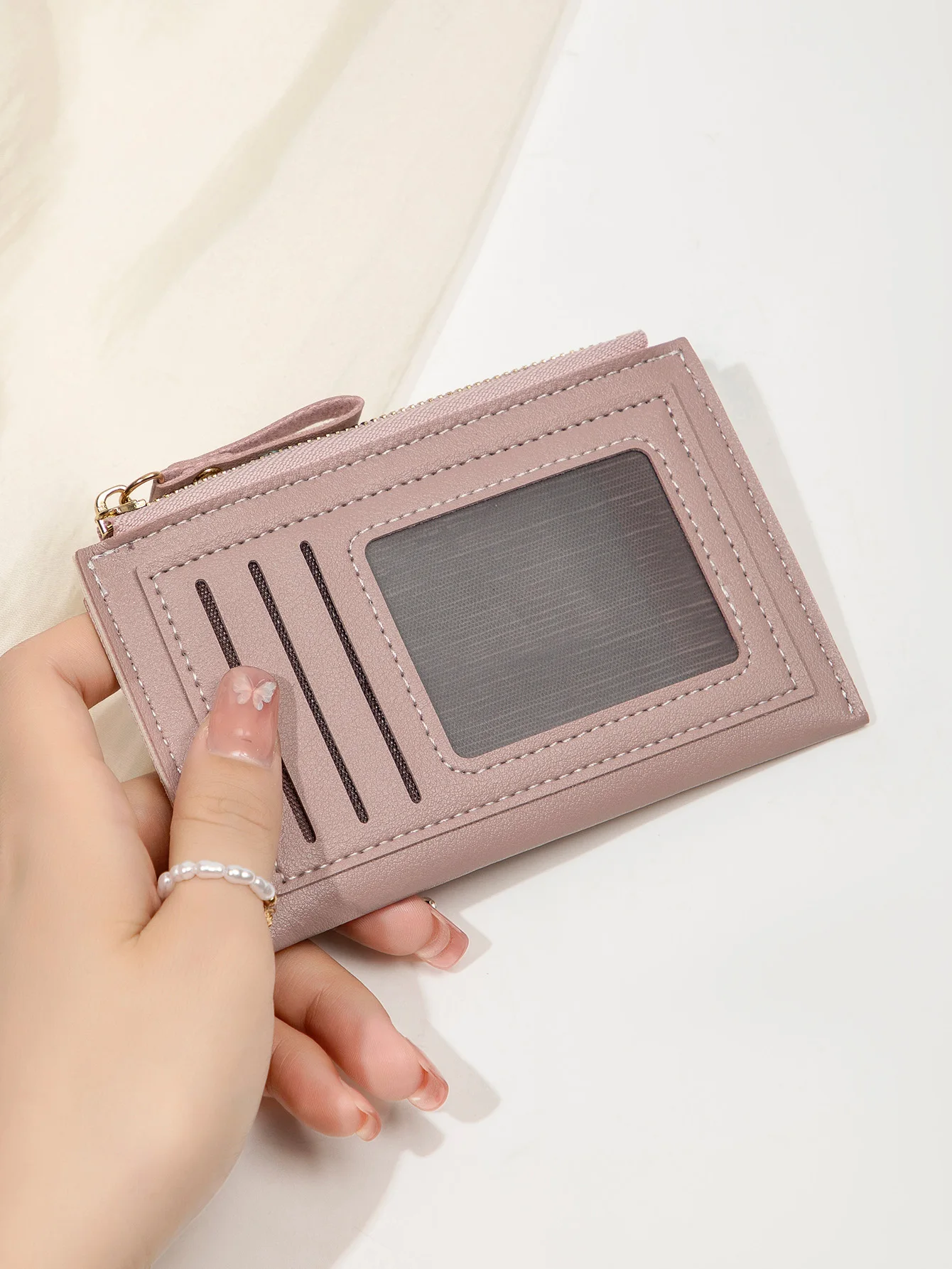 Ultra-Thin Minimalist PU Leather Wallet with Zipper Card Holder