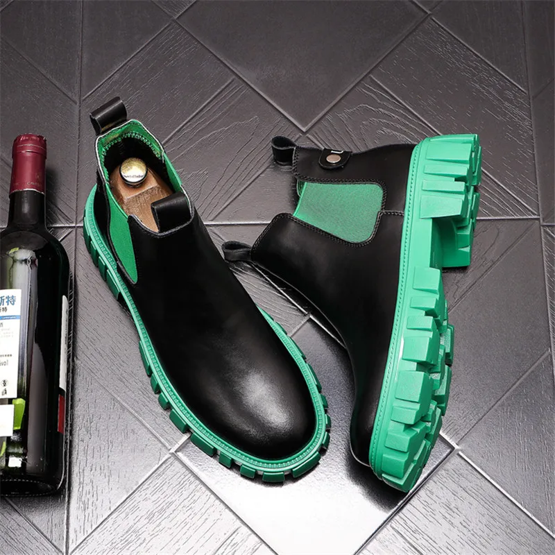 Fashion New Leather Men Casual high tops Shoes motorcycle boots Chelsea boots Young man work Zapatillas Hombre