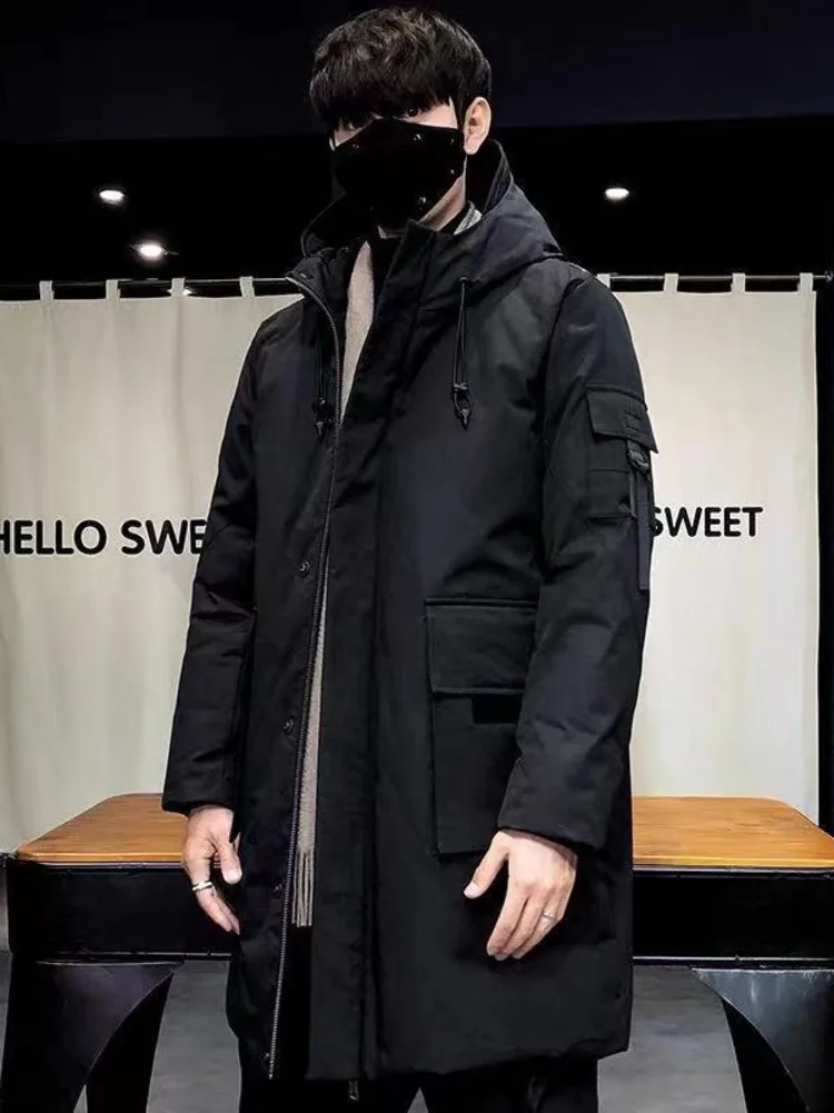

Hooded Padded Coat Thicken Jacket Men Puffer Warm Mid Length Parka Coat Down Hight Quality Male New Winter Down Coat Outerwear