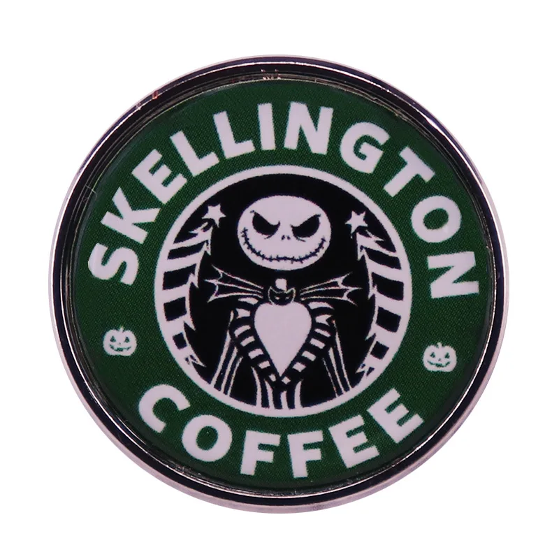 C2968 пользовательские круглые эмалевые заколки Skellington кофе отворот заколка