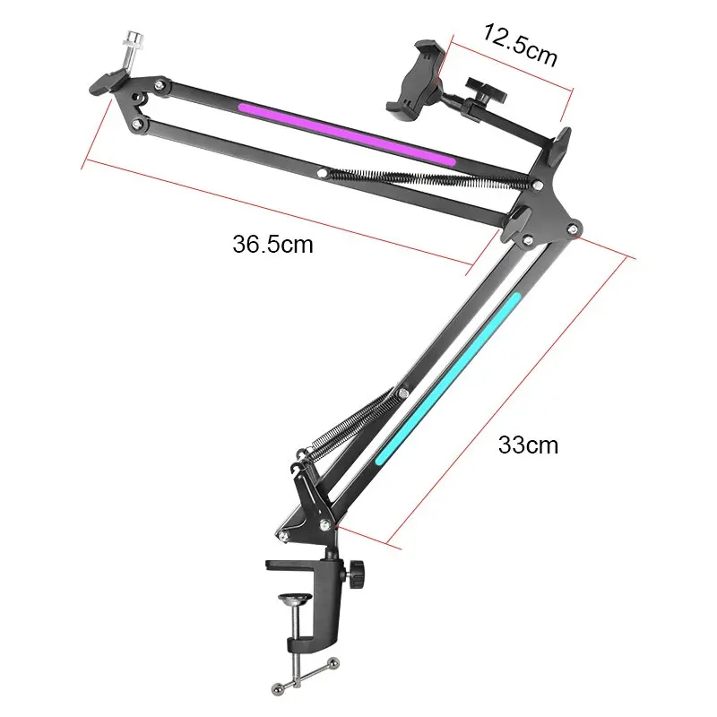 전문가용 데스크탑 마이크 스탠드 (RGB 조명 포함)