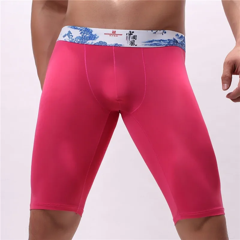 Long BoxerShorts Men Underwear Fashion Solid Underpants Sleep Bottoms  Boxer Knee Length Shorts Sexy Low Waist Shapewear