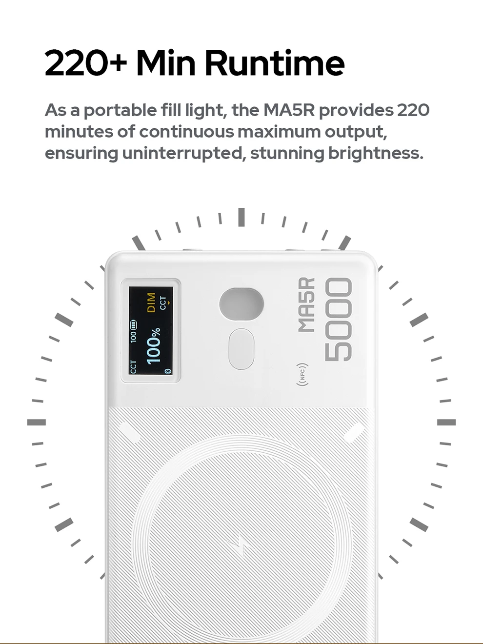 MA5R Magnetic Charging Full-Color LED Light 1800K to 10000K RGB Ultra-slim Desig