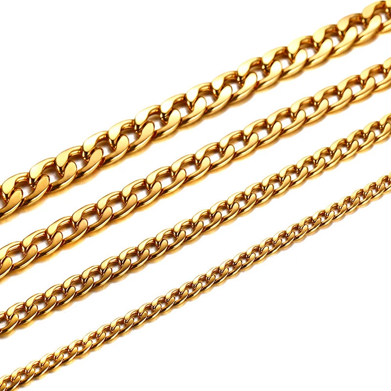 

Cuban Link Chains Necklaces Miami Gold/Silver Color 4MM 5MM 6MM 8MM 10MM Stainless Steel Jewelry 45CM-75CM