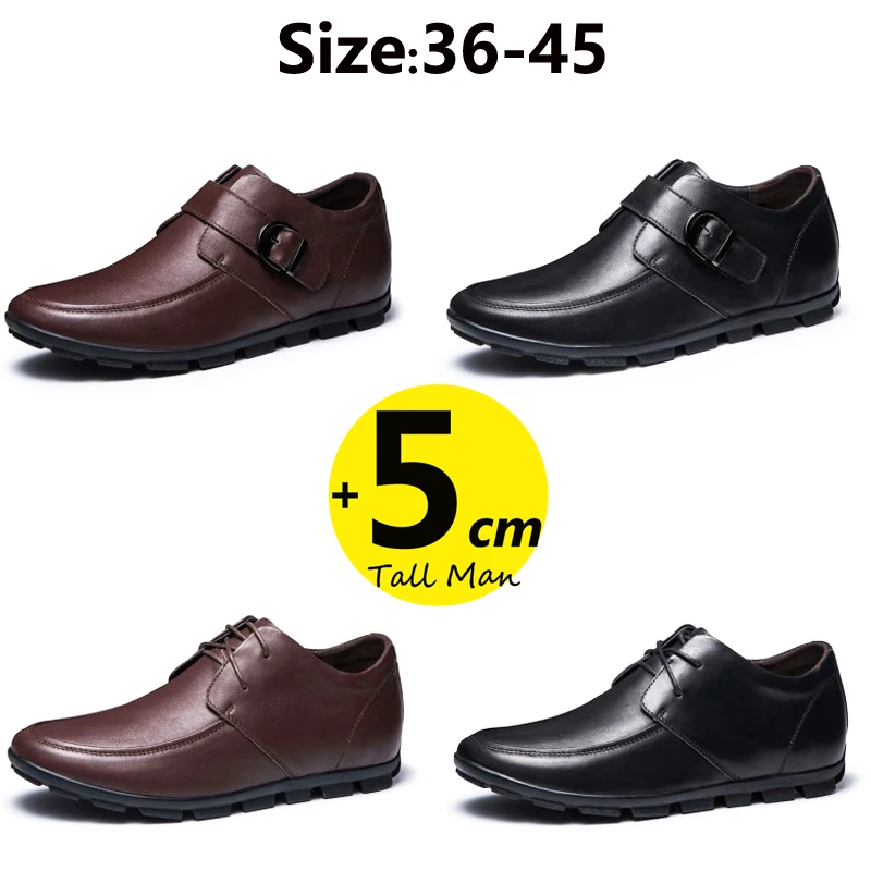 

Men Oxford Elevator Shoes Loafers Height Increase Insole 5cm Classic Leather Plus Size 36-45