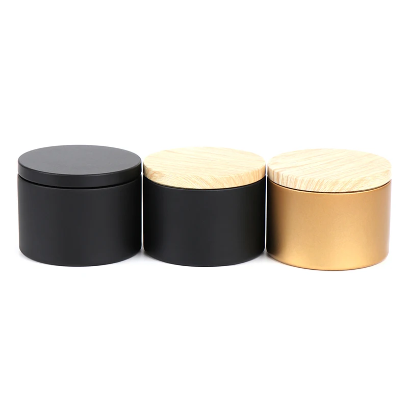 1pc 캔들 만들기 Tinplate 빈 스토리지 항아리 우드 그레인 뚜껑 화장품 냄비 차 상자