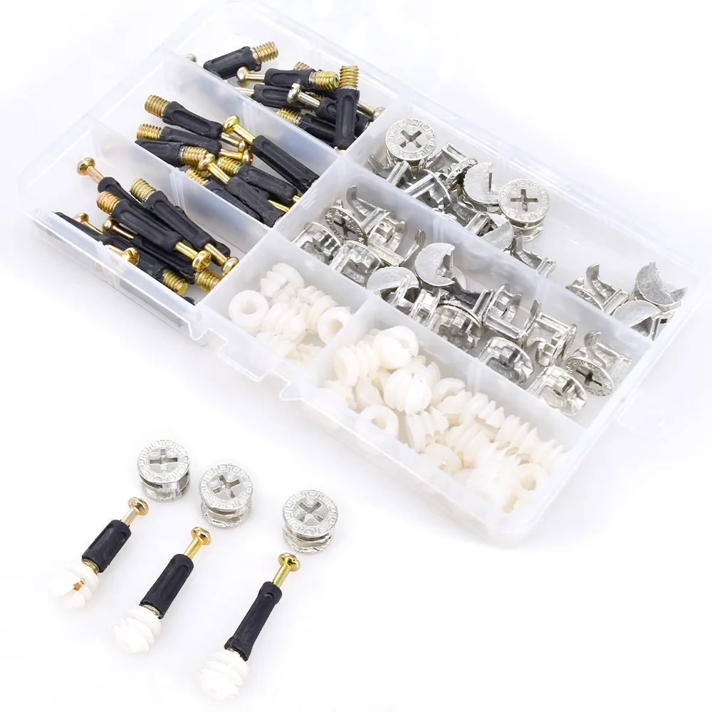 M6 Length 32 35 40mm 90pcs/set Eccentric Wheel Nut 3 in 1 Furniture Connecting Kit ConnectorBolt clothes cabine desk link fixer