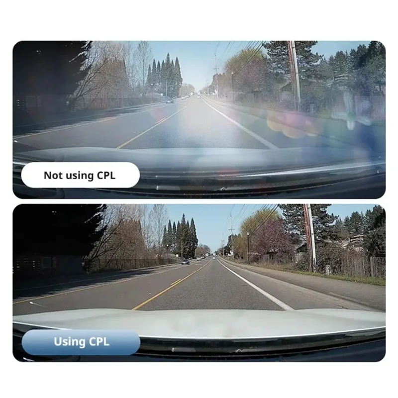 Comparaison d'image avec et sans filtre CPL pour 70mai A810, montrant la réduction des reflets.