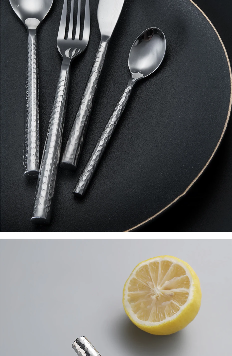 Description Picture 5 of itemKitchen Tableware Cutlery Set Silver Hammered Stainless Steel Luxury Dinnerware Fork Spoon Knife Western Dinner Set Gold