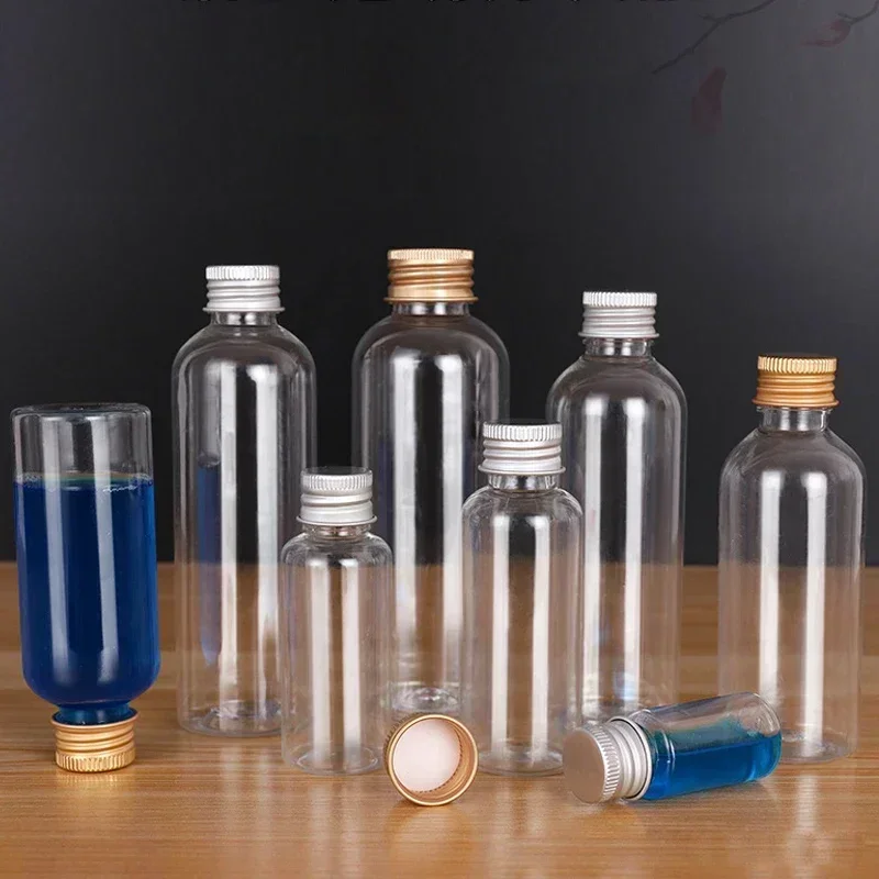 5PCS 5ml-500ml Empty Clear Plastic Bottles with Aluminum Screw Cap For Essential oils Lotion Creams