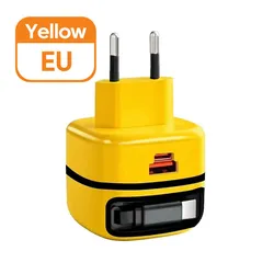 Universal 65W USB - C Charger with Telescopic Cable and EU/UK Plugs - Yellow EU