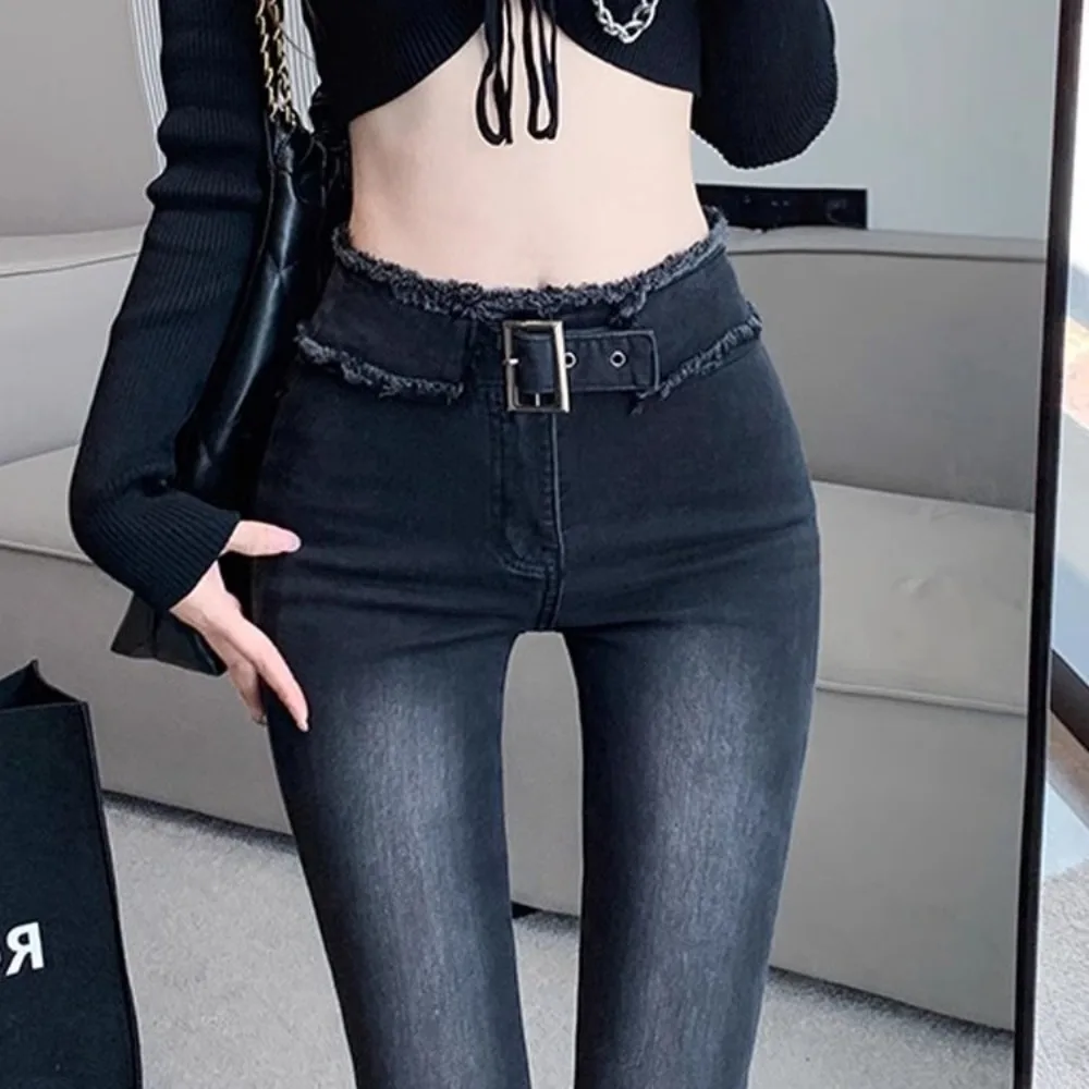 Invisible Open Crotch Outdoor Sex Fur Edge High Waist Micro Flared Jeans Ms Elastic Tight Fitting Mopping The Floor Pants