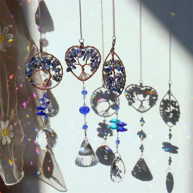 Élet Fa Kristály Windchimes Napsütéses Ablak Természetes Kő Kézműves Kültéri Kert Függő Medál Otthon - Image 3