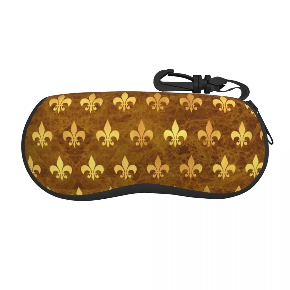 

Royal Gold Brown Marble Fleur De Lis Eyeglass Glasses Case Men Women Soft Lily Flower Sunglasses Protective Box