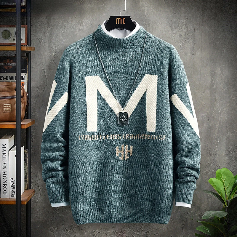 

2022 Autumn and Winter New Men's Fashion Casual Slim Fit High-Quality Sweater Men's Plus Velvet Thick Warm Large Size Sweater