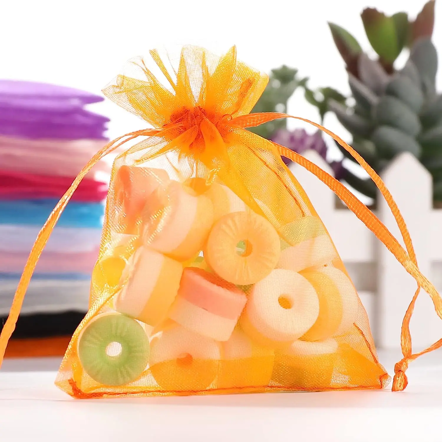 100 Stück Organzabeutel in verschiedenen Farben, Netz-Organza-Schmuckbeutel, kleine Beutel mit Kordelzug, für Weihnachten, Süßigkeiten, Hochzeit, Geburtstag – Detail 3