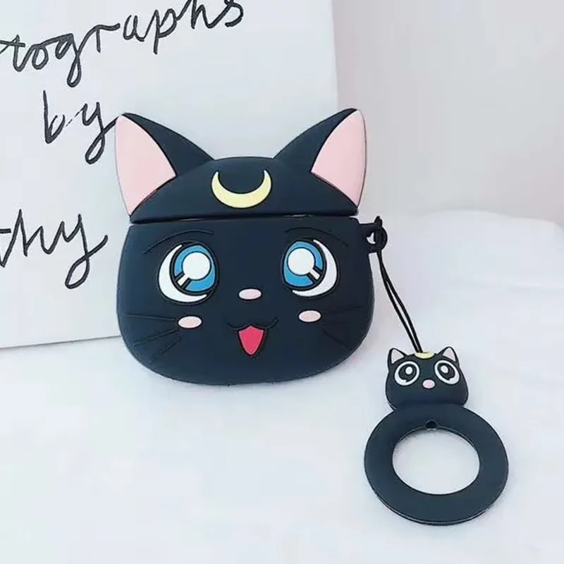 Cute Moon Cat Suitable for Apple Airpods 1/2 3 Pro Pro2 Tri Color Optional Pendant Cartoon Earphone Soft Case