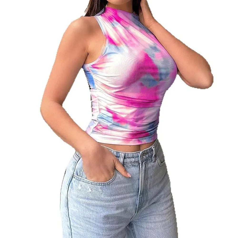Women Sleeveless Cropped Tank Tops Summer Tie Dye Gradient Print