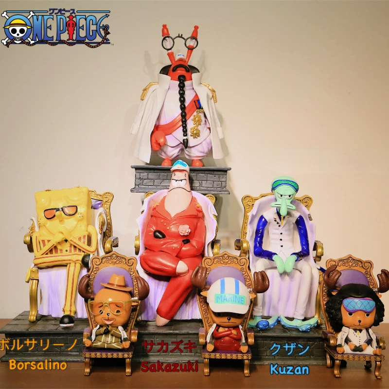 Anime One Piece Chopper SpongeBob SquarePants Patrick Star Cos Kuzan Borsalino Sakazuki Navy Three Generals Model Decoration Toy | Игрушки и