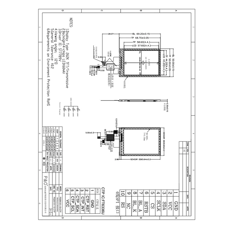 TFT LCD 컬러 디스플레이 스크린, SPI 직렬 포트, ST7789V, 240 320 정전식 터치, 2.8 인치