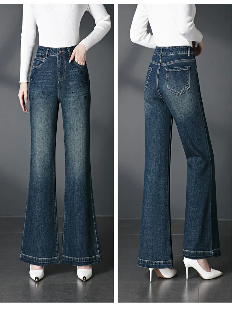 2025, Herbst/Winter, neue Damen-Jeans mit hoher Qualität, mittlere bis hohe Taille, Mikro-Horn-Jeans mittleren Alters, große bestickte gerade Röhre – Detail 20