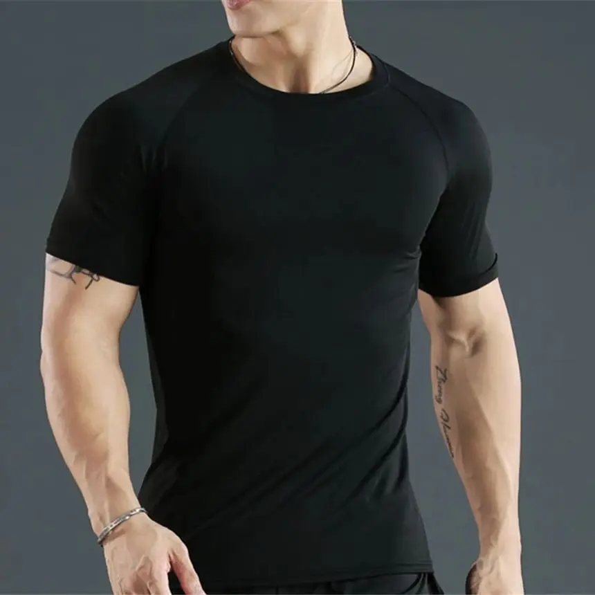Men's Fitness T-shirt, Quick Drying Sportswear, Tight Stretchy Training, Breathable Sweat Wicking Coaching Clothes for Running