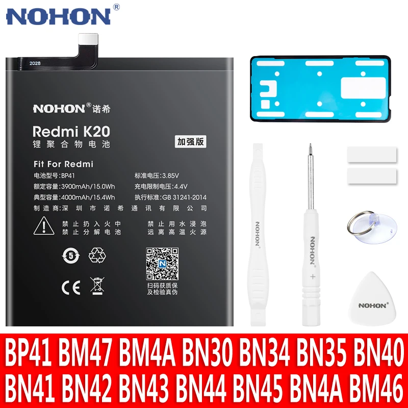 Nohon-Batterie Pour Xiaomi Mi 9T Pro Note 3 Pro 2 7 4X5 Redmi K20 3S 3X 4X 4A 5A Poco F1, 41 Musicien 40 Bm4E Bm47 Bm4A Bn41 Batbr