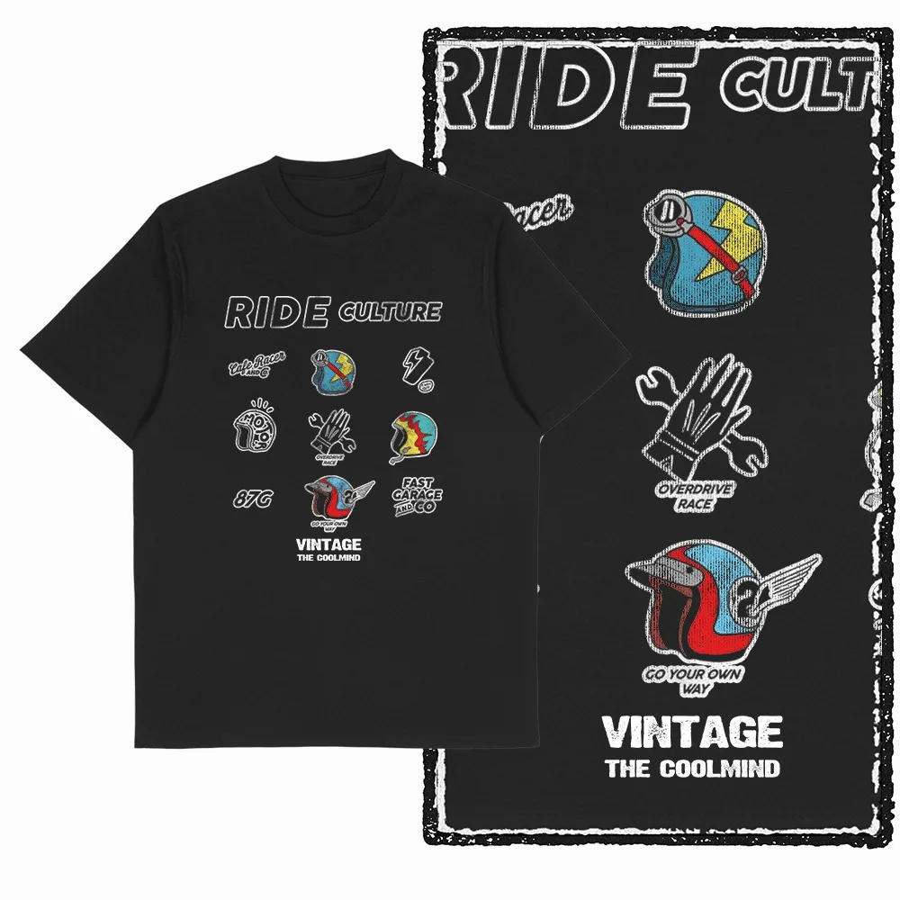 Herren-Motorrad-T-Shirt, Biker-Rider-Motorrad-Grafikdruck, Baumwolle, kurzärmelig, Herren-T-Shirt, Schwarz, große Größe, Baumwoll-T-Shirt G72 – Detail 5