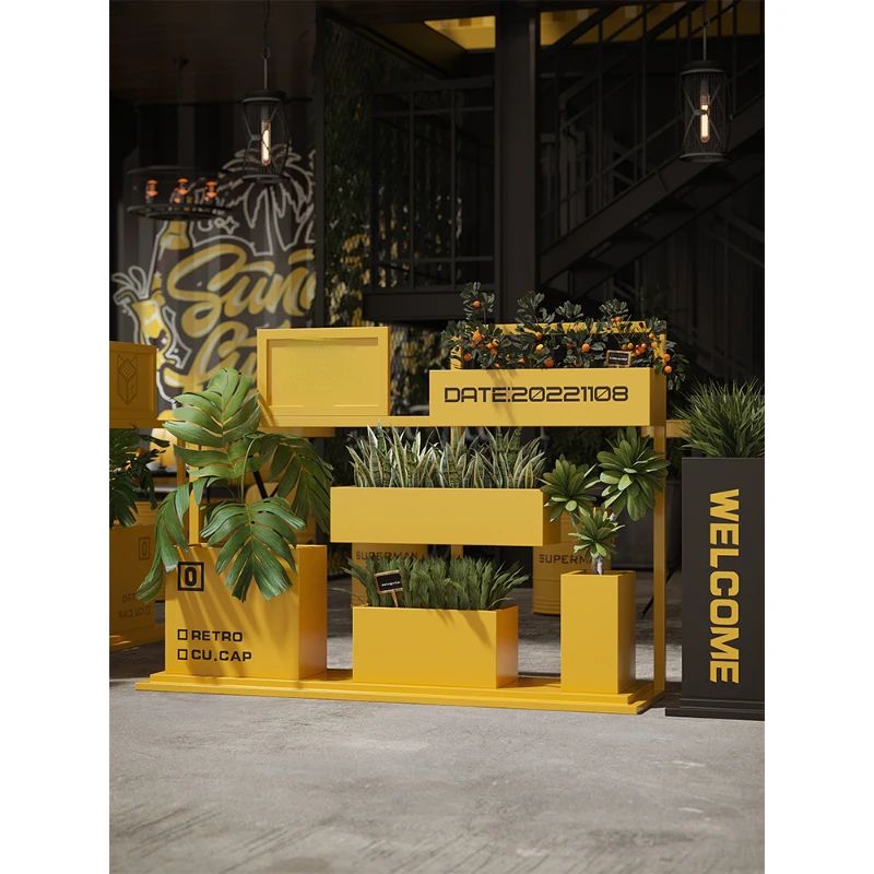 

Iron Flower Stand Balcony Creative Office Fence Fence Outdoor Planter Flower Bed Industrial Style Outdoor Flower Box Combination