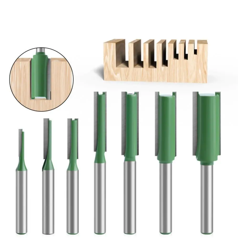 Wood Router Bits 1/4inch Shank Carbide Alloy Straight Router Bits For Wood Working Tungsten Alloy Double Edged Straight Cutter Set 7pcs/set