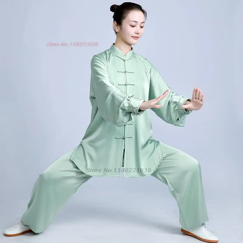 chinese kung fu tai chi martial arts satin set traditional taijiquan practice wushu suit casual outdoor sport clothing