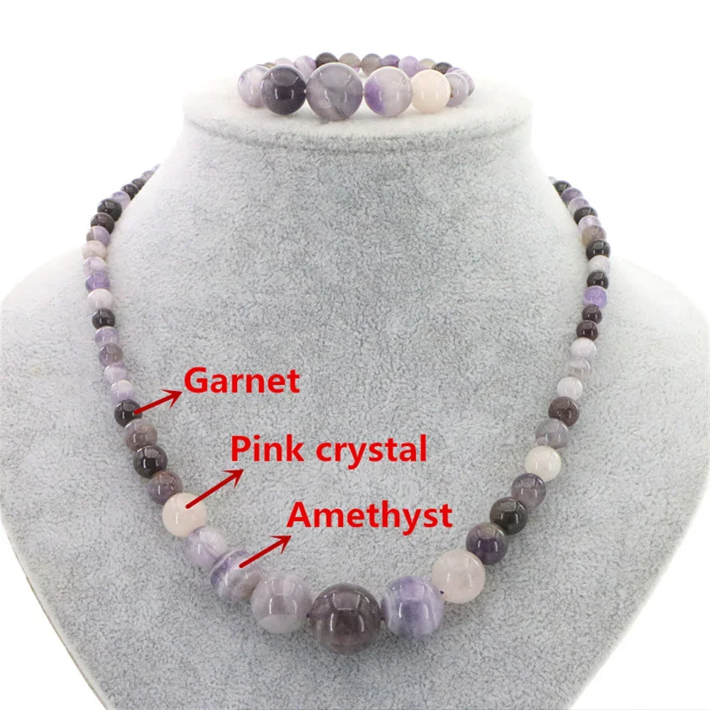 

Amethyst Natural Stone Necklace Bracelet Sets for Women Crystal 6-14mm Beaded Jewelry Handmade Textile Temperament Gathering