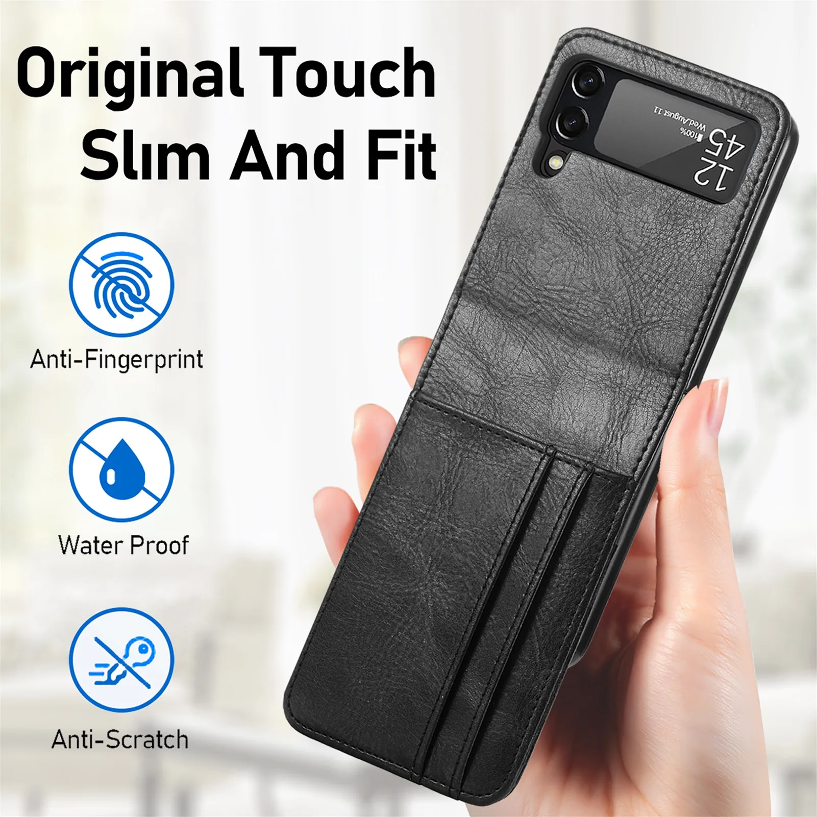 samsung silicone Non-fingerprint Card Slot Leather Case for Samsung Galaxy Z Flip3 Flip 3 Drop Protection Phone Cover Funda for Samsung Z Flip best case for samsung Cases For Samsung