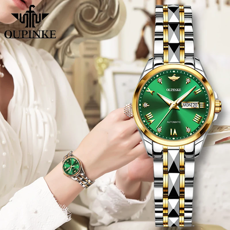 

OUPINKE Gold Watch For Women Luxury Brand Women Mechanical Watches Sapphire Glass Ladies Automatic Wrist Watch Montre Femme 3171