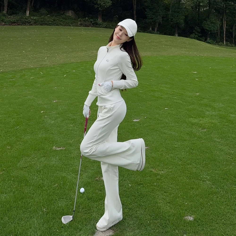 Sports Short Style Coat Golf Suit Zipper Long-sleeved Slim-fit Stand-up Collar Top Stretch Waist Trousers Women's Golf Wear