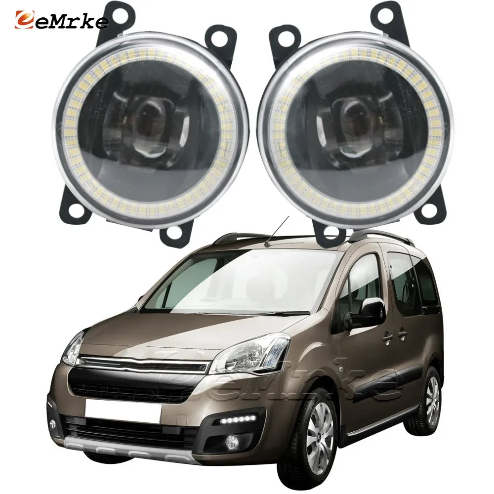 

Pair Led Fog Light Lamp with Lens for Citroen Berlingo 2 2nd Facelift 2016 2017 2018 Angel Eye DRL Ring Daytime Running Lights