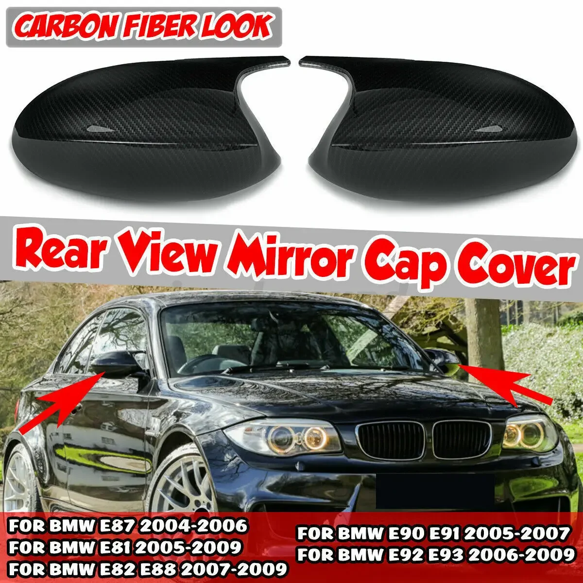 

Car Rearview Side Mirror Covers Caps For BMW E90 E91 E92 E93 E81 E87 E82 E88 3 1 Series M Accessories Carbon Fiber Gloss Black