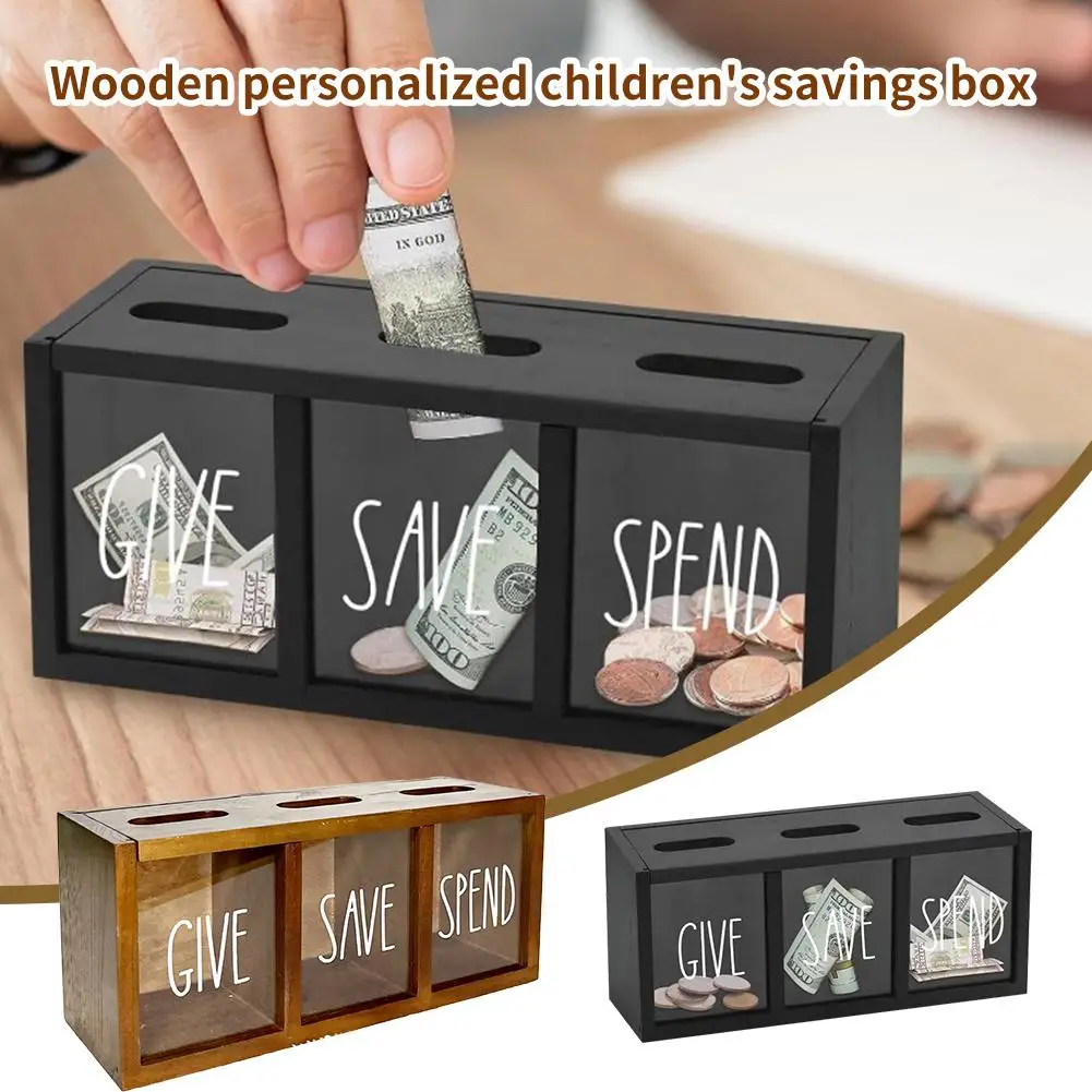 Wooden Personalized Children's Savings Box Give Save Piggy Bank Daily Family Money Box Kid Money Box Spend Saving Storage C Q9J6 3