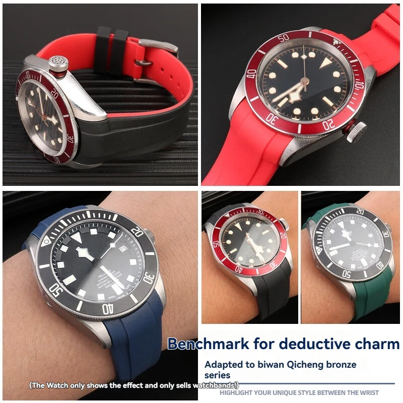 Premium 22mm Curved Silicone Watch Strap with Deployment Clasp | Dive Watch Accessories