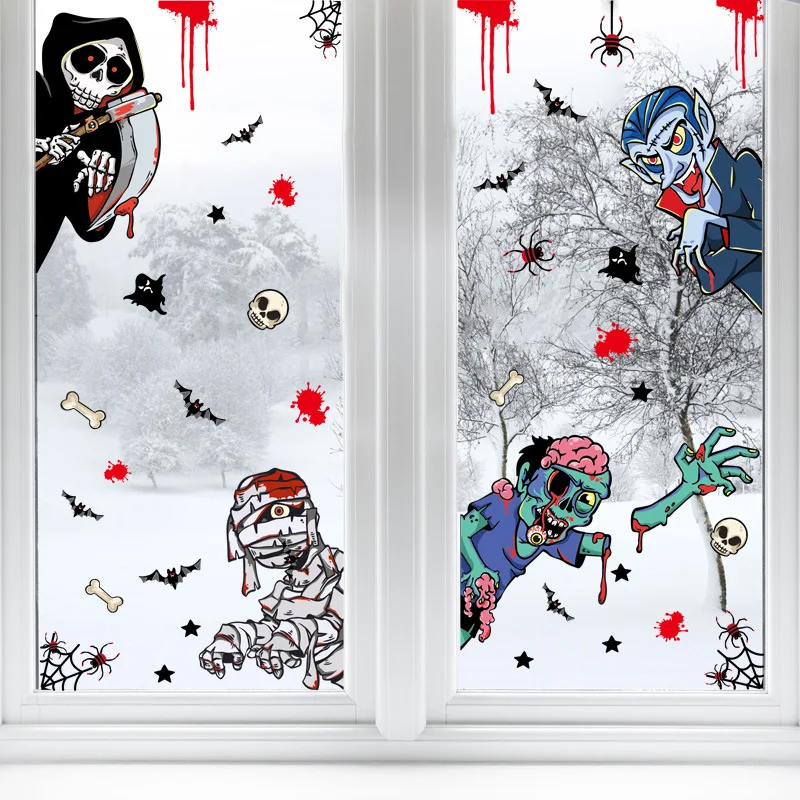 

Halloween Party Window Decor Stickers Ghost Spider Pumpkin Skeleton Stickers for Kids DIY Decroation Electricity Sticker