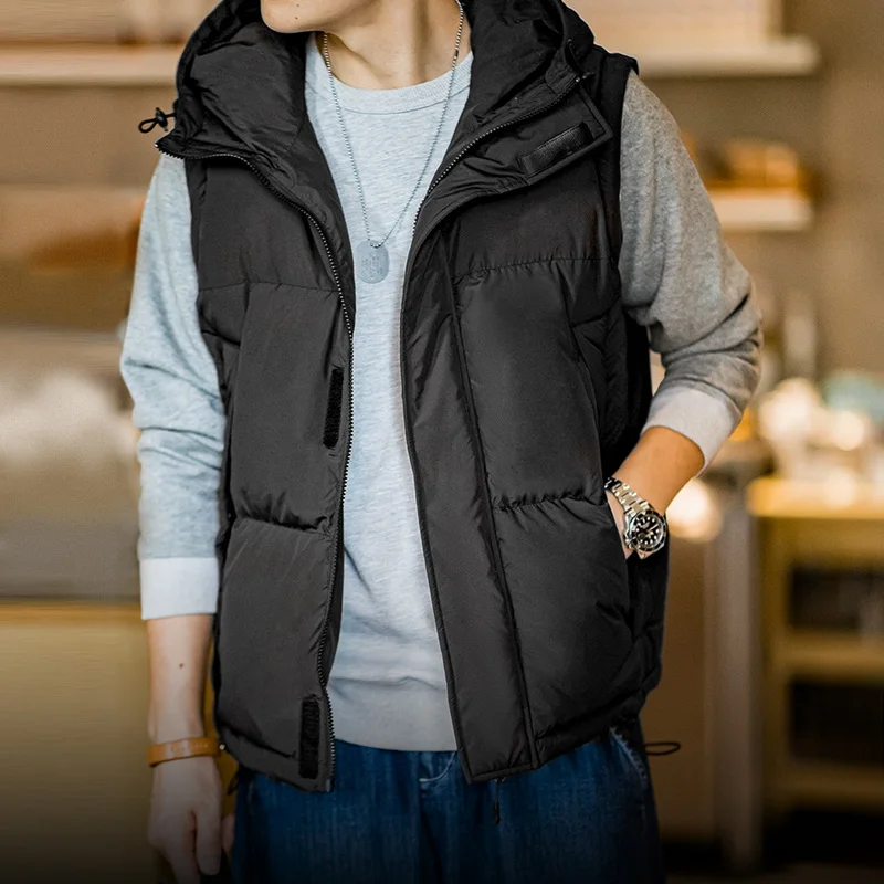 Maden Men's Winter Detachable Sleeves Down Jacket Outdoor Functional Hooded Vest Jacket Warm Thickened Overcoat Versatile Parka