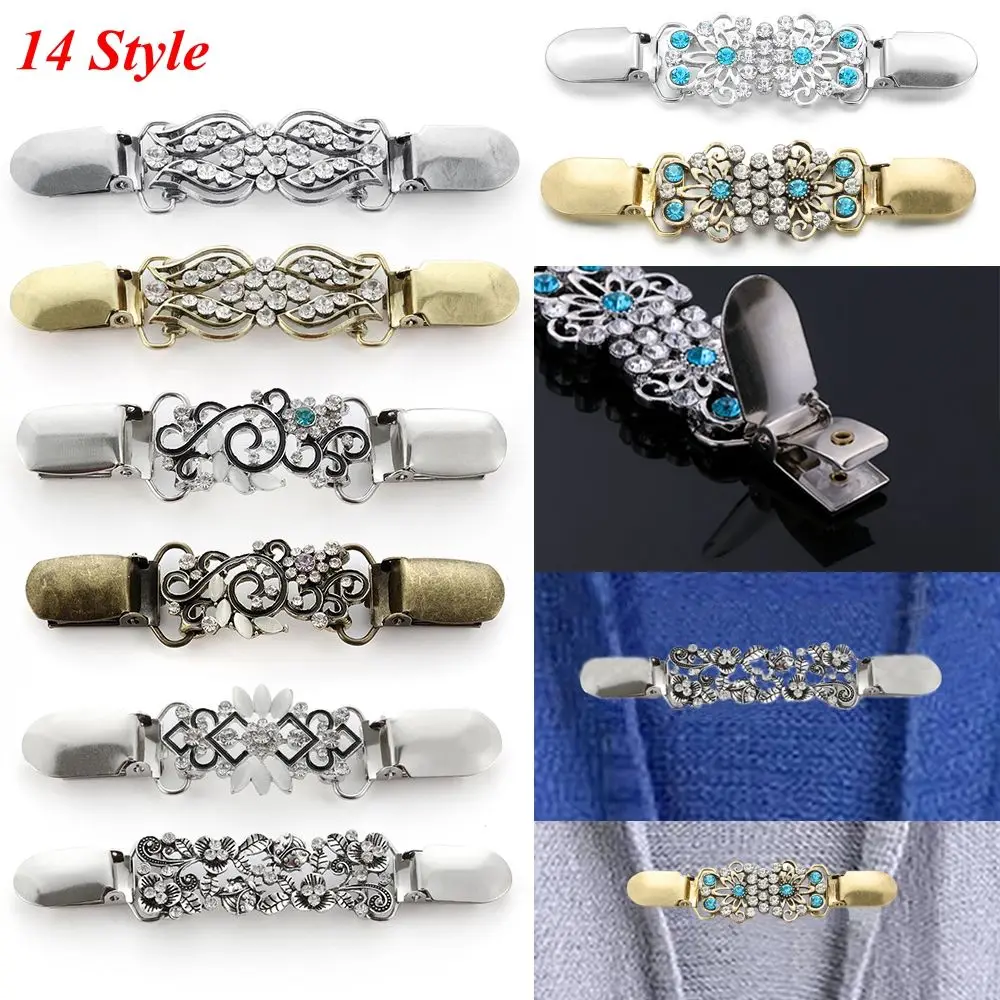 Women Fashion Vintage Elegant Sweater Shawl Clasps Clothing Pins Silver Clips Cardigan Collar Clip