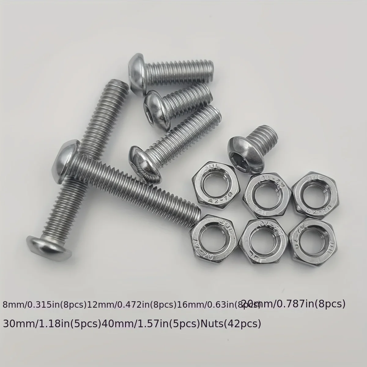 84Pcs M6 x 8mm,12mm,16mm,20mm,30mm,40mm Hex Pan Head Cap Bolts Nuts Screws Assortment Set 304 Stainless Steel Allen Socket